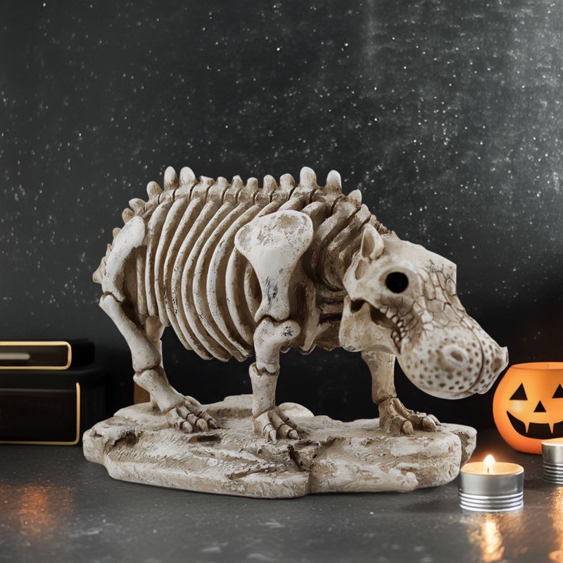 Personalised Skeleton Hippo Halloween Ornament - Unique Skeleton Hippo Figurine, Home Desk Decor, Variation 038#B