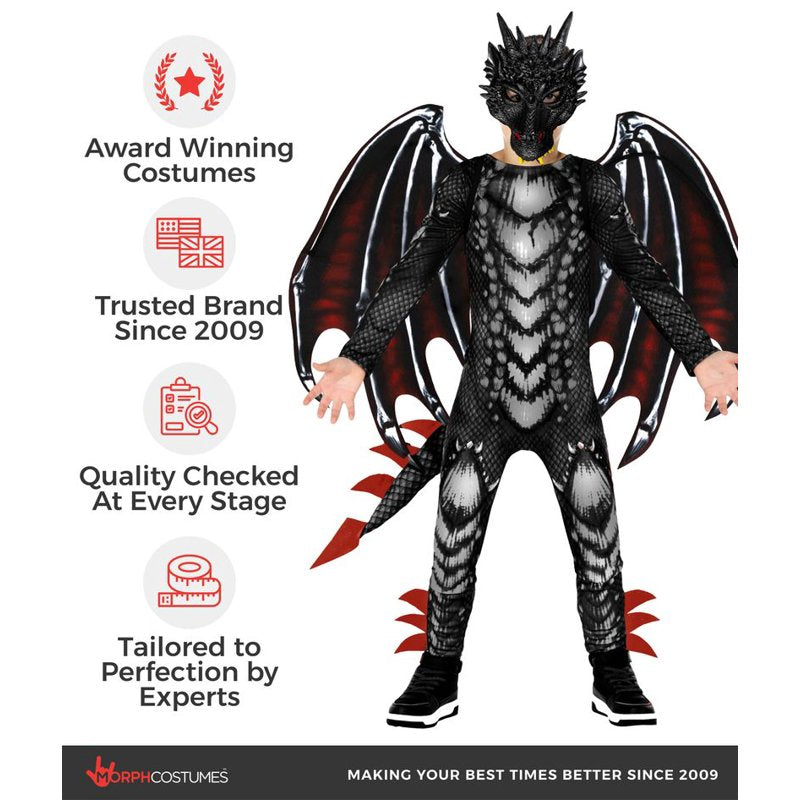 Boy's Dragon Jumpsuit Halloween Costume Large - Black and Red Fancy Dress