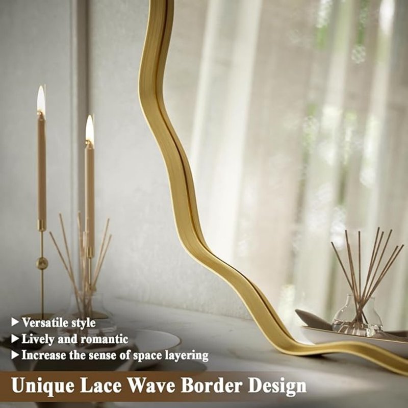 36-Inch Wavy Round Bathroom Mirror Wall Mounted Vanity Mirror with Metal Frame - Gold - Variation of This Listing