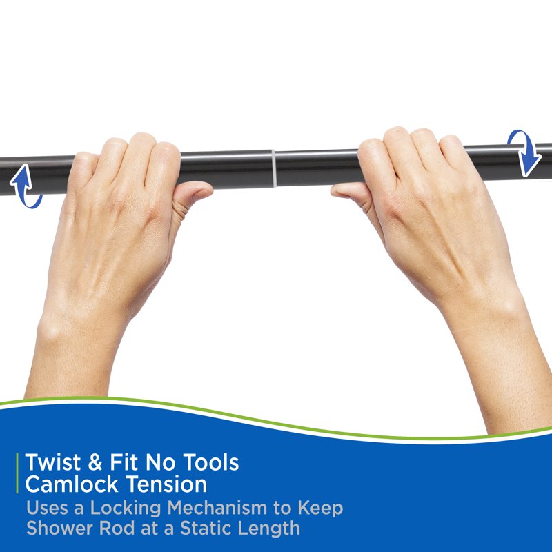 Kenney Twist & Fit Adjustable No Tools Shower Curtain Rod - Black, 42-72 Inch