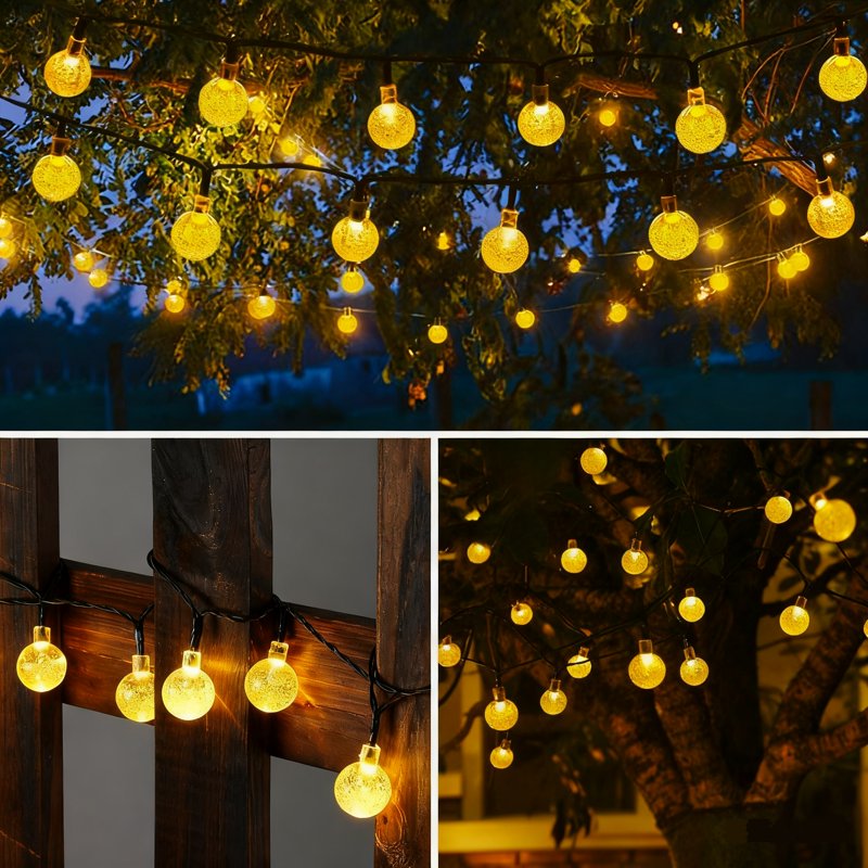 Solar String Lights Outdoor Globe 35.6ft 60 LED Waterproof Warm White with 8 Modes