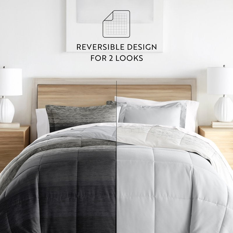 King Ombre Gray Comforter Set - 3-Piece Hypoallergenic Microfiber Bedding