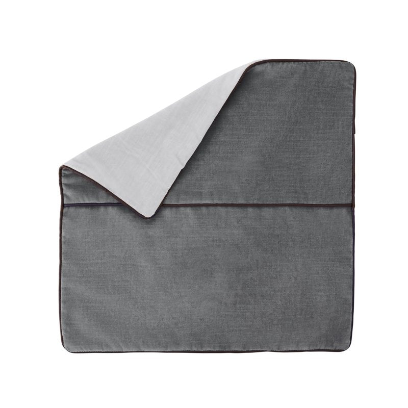 Grey Flannel Velvet Decorative Pillow Cover 18x18 with Faux Leather Trim - Mainstays