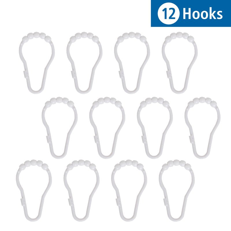 Mainstays Shower Curtain Rollerball Hooks Set of 12 - Easy Gliding White