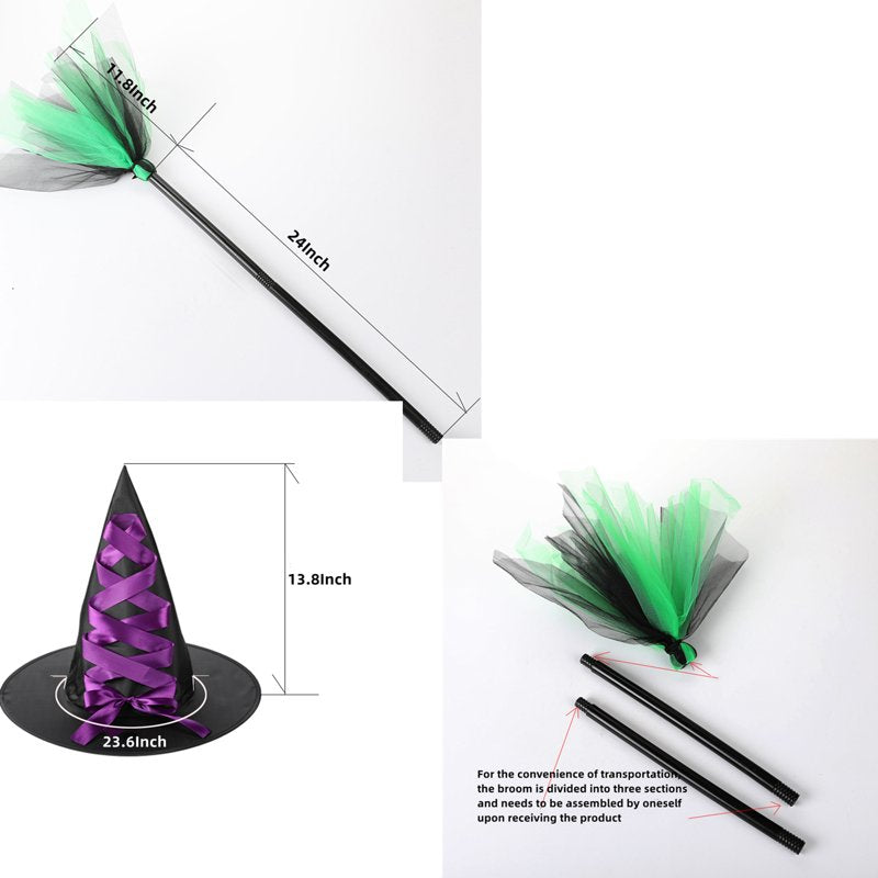 Girls Halloween Witch Costume with Hat and Broom - Orange 4-5T