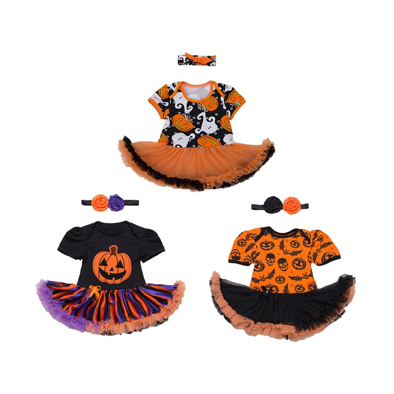 Infant Baby Girl Halloween Romper Tutu Dress & Headband Set - XL/12-18 Months, Multi