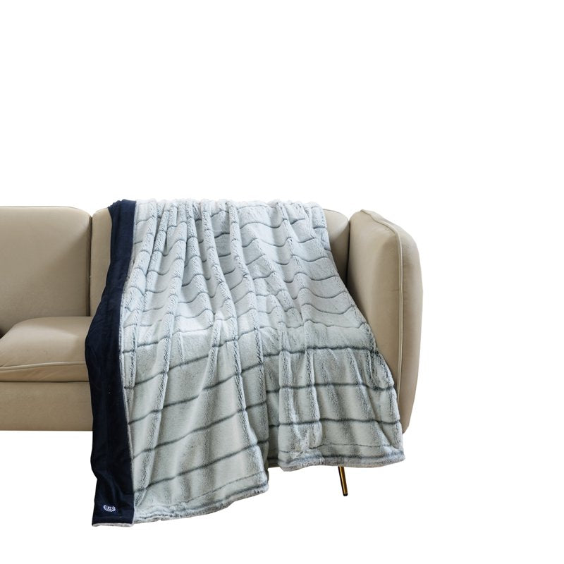 Faux Fur Plush Throw Blanket - Reversible, 50x70 inches, Navy
