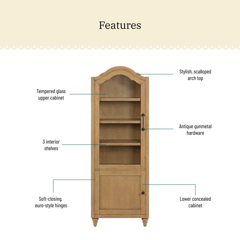 Farmhouse Dining Hutch Cabinet with Tempered Glass - Rustic Brown
