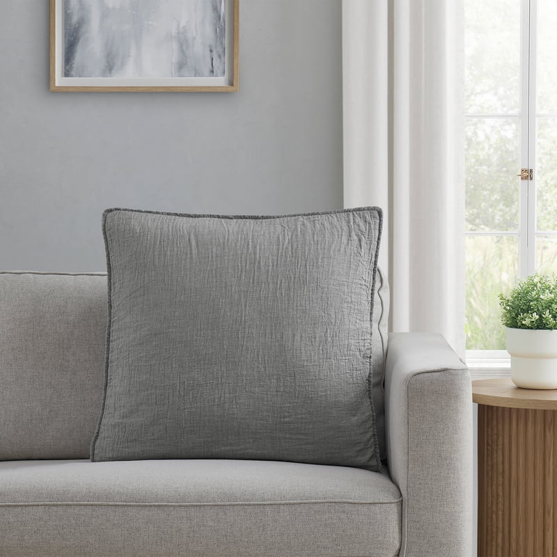 Gray Cotton Gauze Fringe Decorative Throw Pillow 22x22 Inches - 2 Pack
