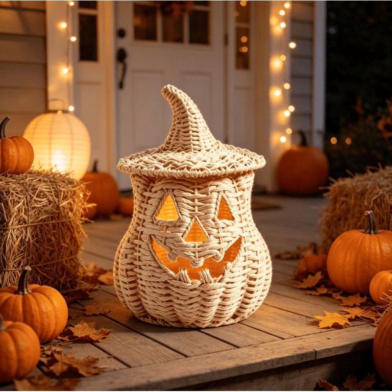 Halloween Artificial Seaweed and Pumpkin Decor - Beige, 11 Inch - Festive Home Party Centerpiece