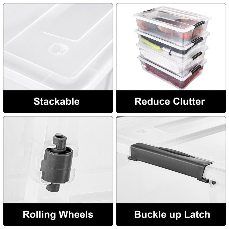 Underbed Storage Bins 40Qt Stackable Clear Plastic Containers - 4 Pack