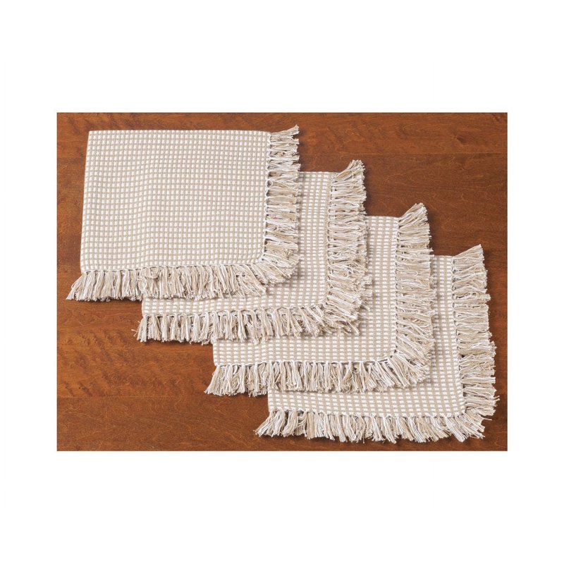 Homespun Check Ecru Cotton Napkins - Set of 4
