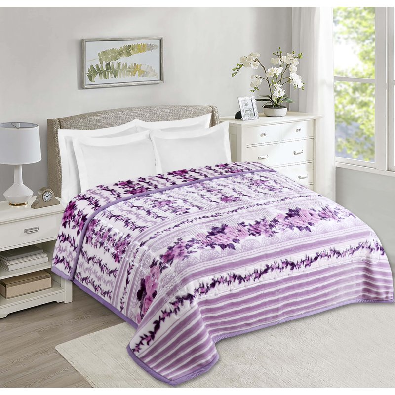 King Size Korean Mink Blanket - Lavender, 87x94 Inches, Heavy 2-Ply Winter Bed Cover - Reversible Raschel Throw