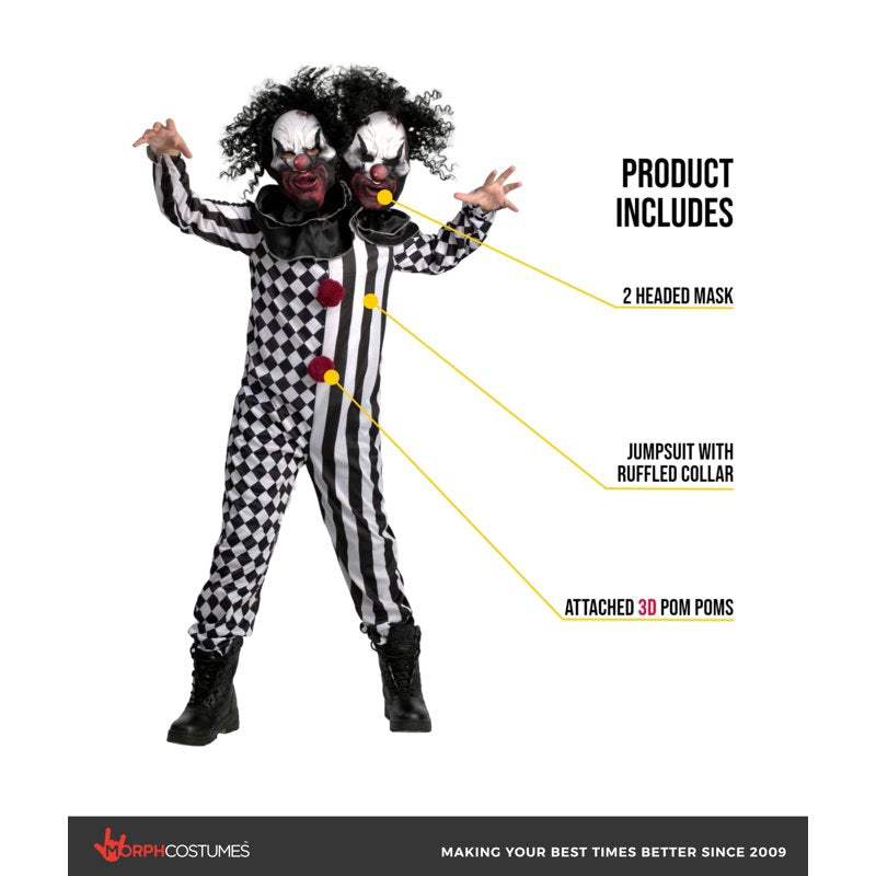 Kids Psycho Clown Costume with 2-Headed Mask - Large Halloween Fancy Dress