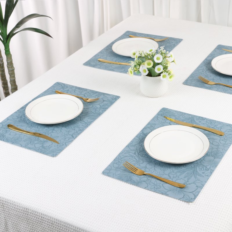 Faux Leather Placemats Set of 6 for Kitchen Dining - Light Blue