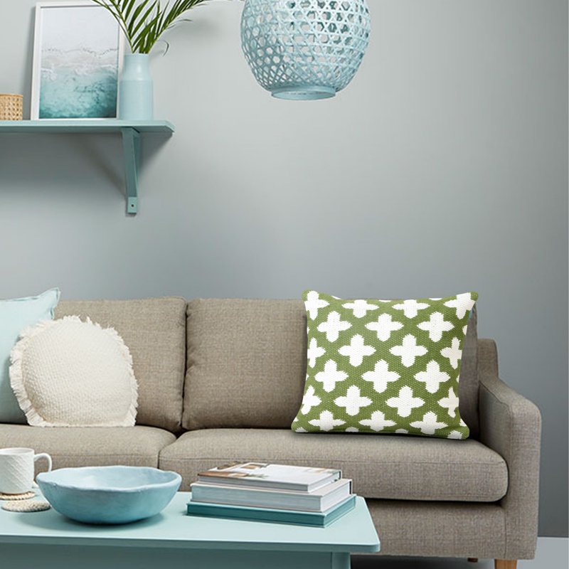 Geometric Throw Pillow Cover - Green & White, 20x20 Inches, Variation of White