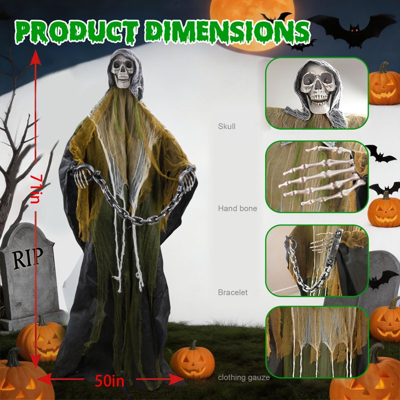 6ft Green Ghost Skeleton Halloween Outdoor Decoration with Sound & Lights