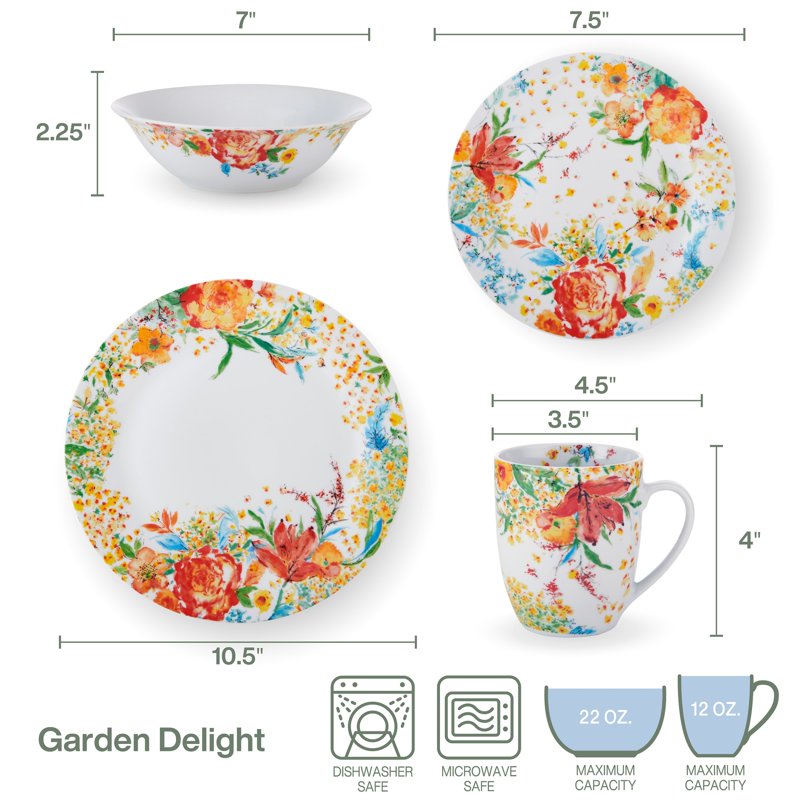 32-Piece Garden Delight Porcelain Dinnerware Set - Service for 8
