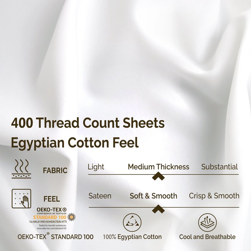 Split King Bed Sheets Set - White Egyptian Cotton 400 Thread Count