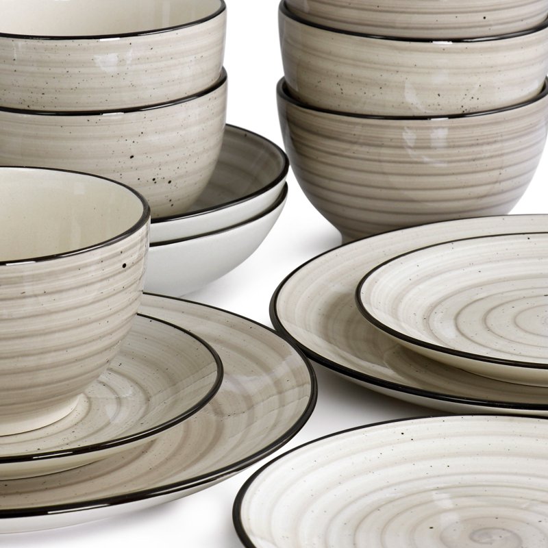 24 Piece Stoneware Dinnerware Set in Cream - Elama Gia