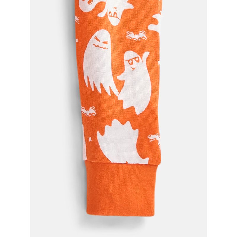 Halloween Boys' Tight Fit Long Sleeve Pajama Set - Ghost Winning Orange Print, Size 4-10