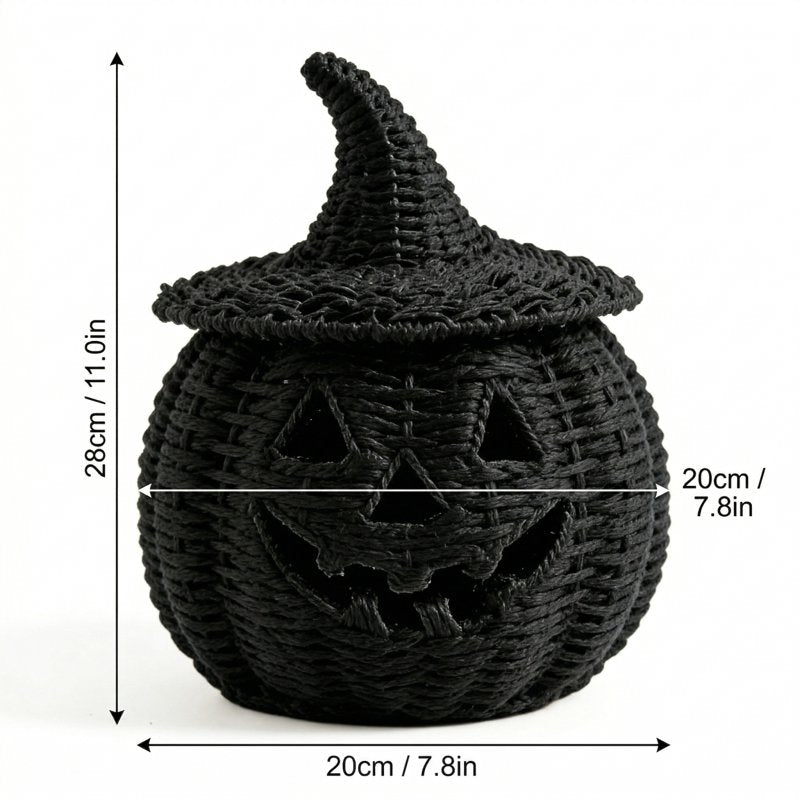 Halloween Pumpkin Jack-O'-Lantern Basket with Detachable Witch Hat Lid - 11 Inch