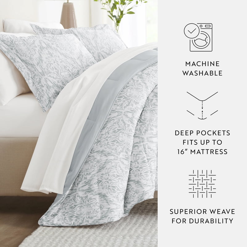 Twin XL Microfiber Bedding Set with Patterned Comforter & Solid Sheets - Light Blue