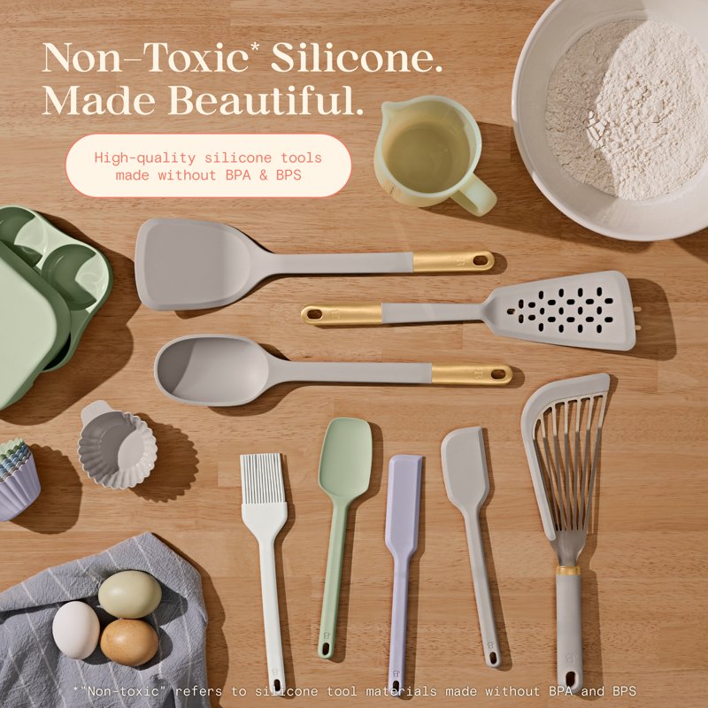 3-Piece Silicone Kitchen Utensil Tool Set - Porcini Taupe