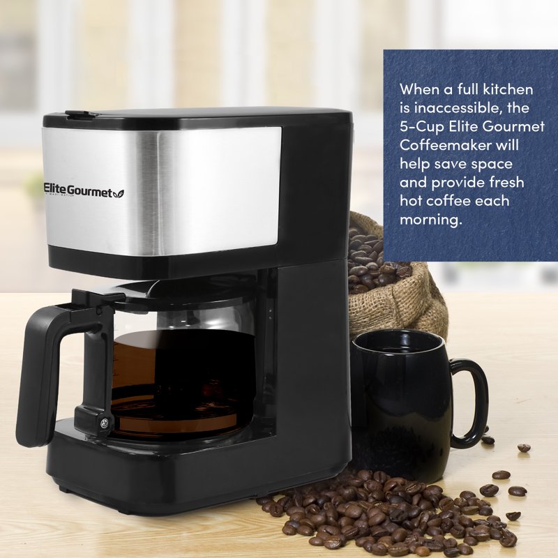 5-Cup Compact Coffee Maker with Reusable Filter and Pause 'n Serve