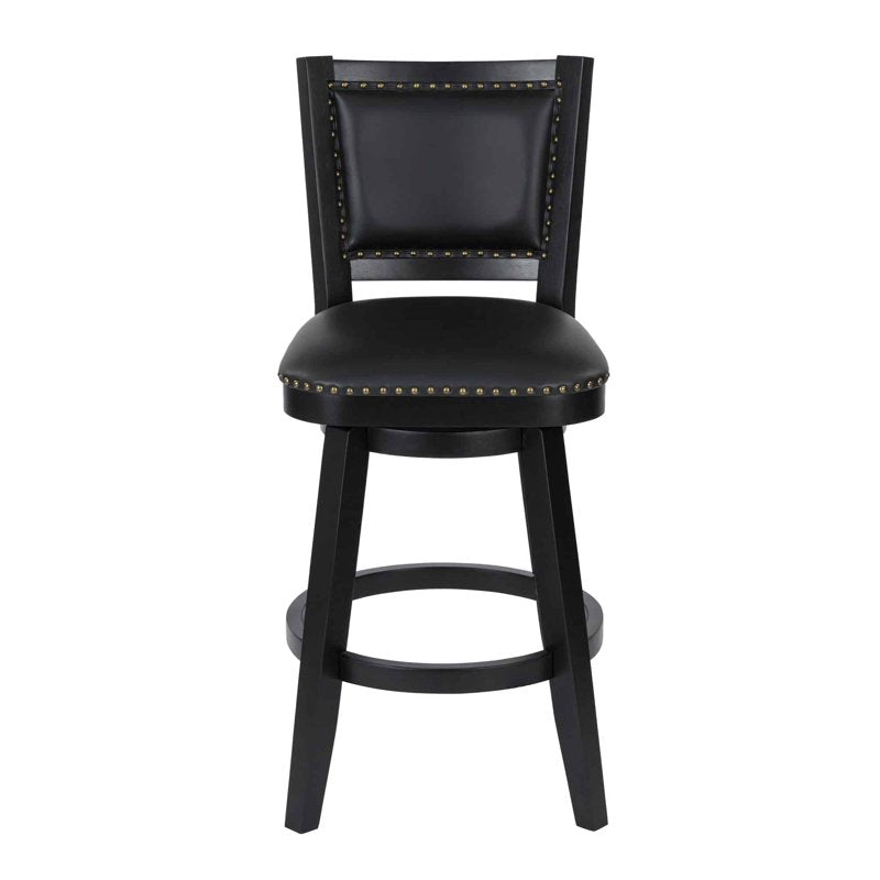 Bar Height Swivel Stool - Black Faux Leather Upholstery