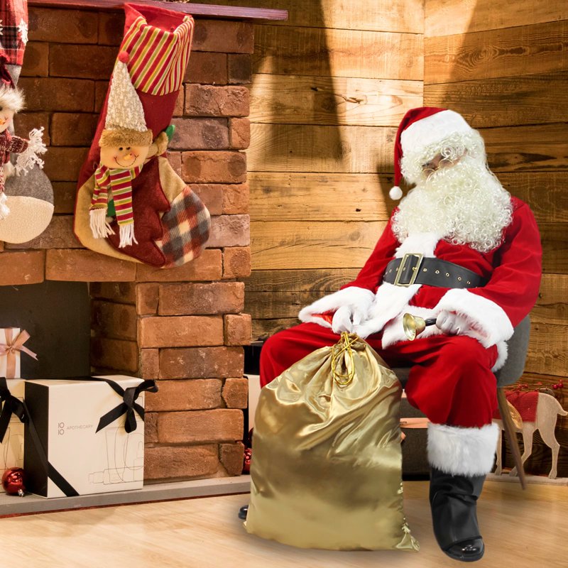 Men's Velvet Santa Claus Costume 11-Piece Deluxe Set - M Size, Red