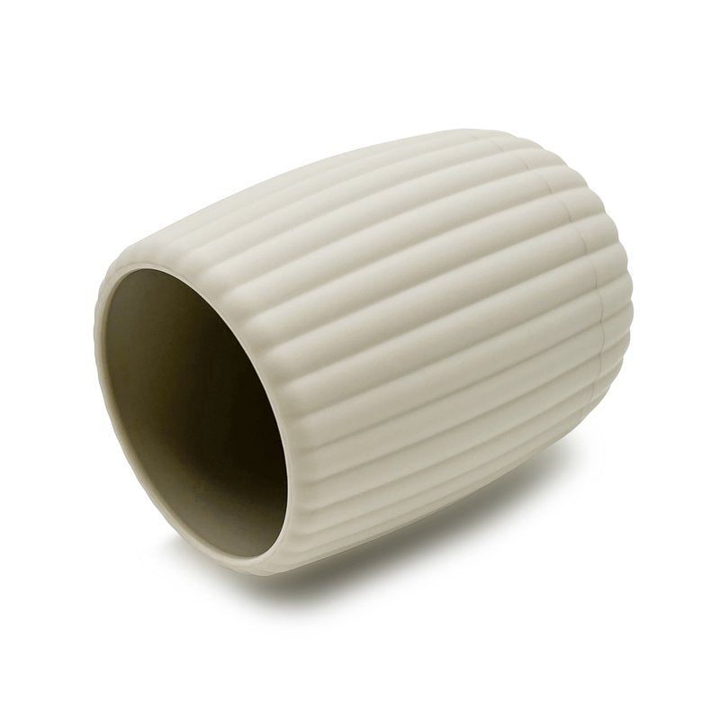 Rubberized Plastic Toothbrush Holder - Modern Ribbed Design, Beige