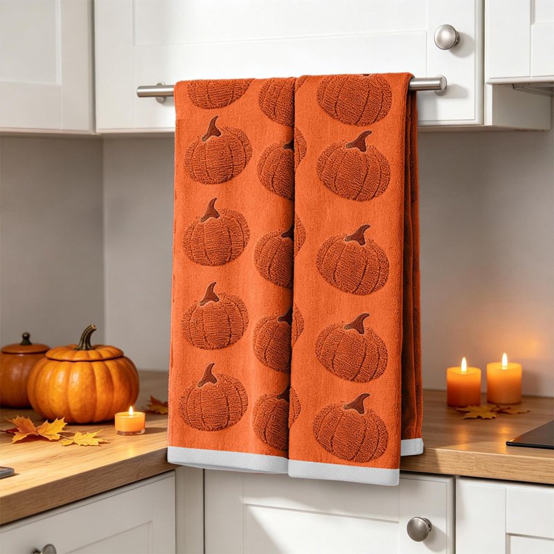 Halloween Decor Pumpkin Kitchen Towels Set of 2 - Fall Autumn Dish Cloths for Kitchen & Holiday