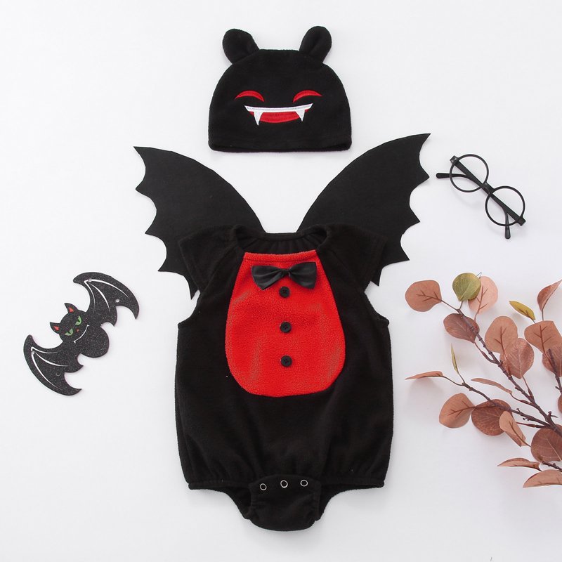 Baby Halloween Costume Set - Black 3-Piece Romper Jumpsuit with Wing Hat, Size 12-18 Months