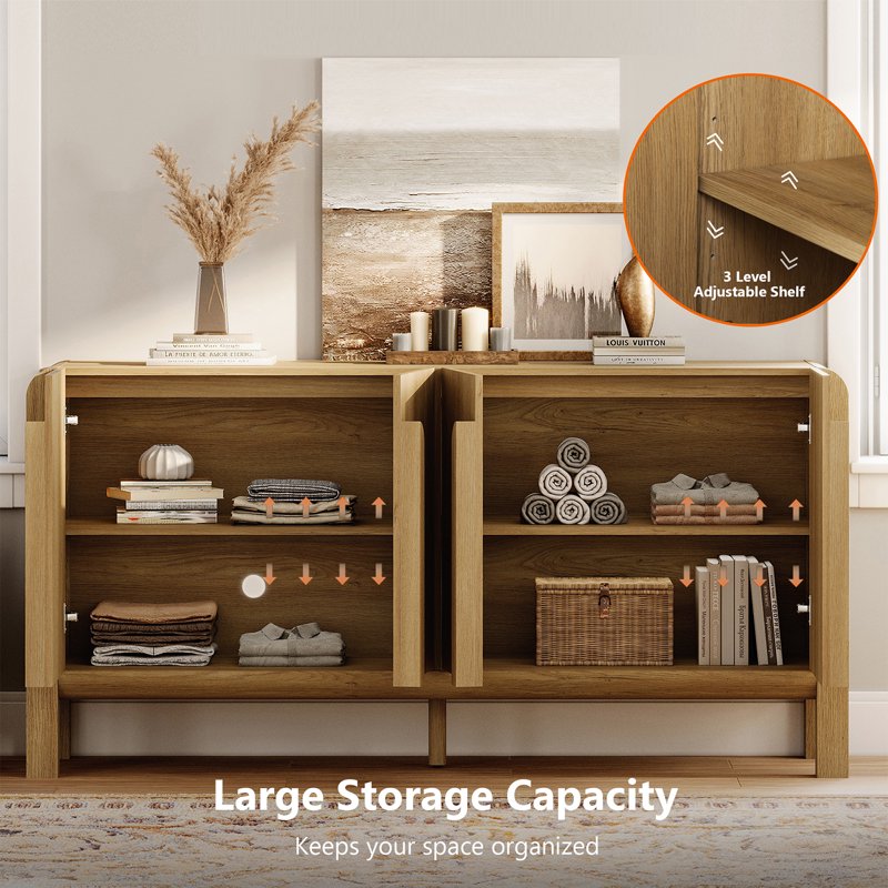 63" Modern Accent Cabinet with Curved Design & Adjustable Shelves - Walnut