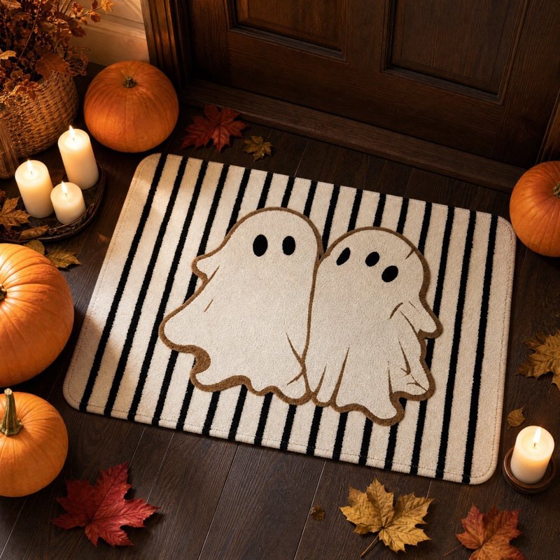 Halloween Doormat Double Ghost Tufted Mat with Rubber Backing - Fall Entryway Rug (Variation of THIS listing: 33_Printed Doormat_AG)