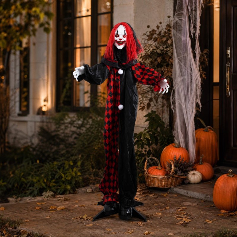 Halloween Animated Clown Decoration with Glowing Eyes - Spooky Yard & Indoor Prop