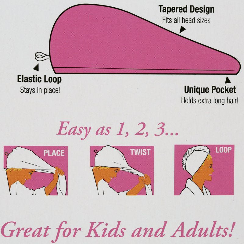 Pink Microfiber Hair Towel Wrap - Quick Dry Turban for Women, Men & Kids