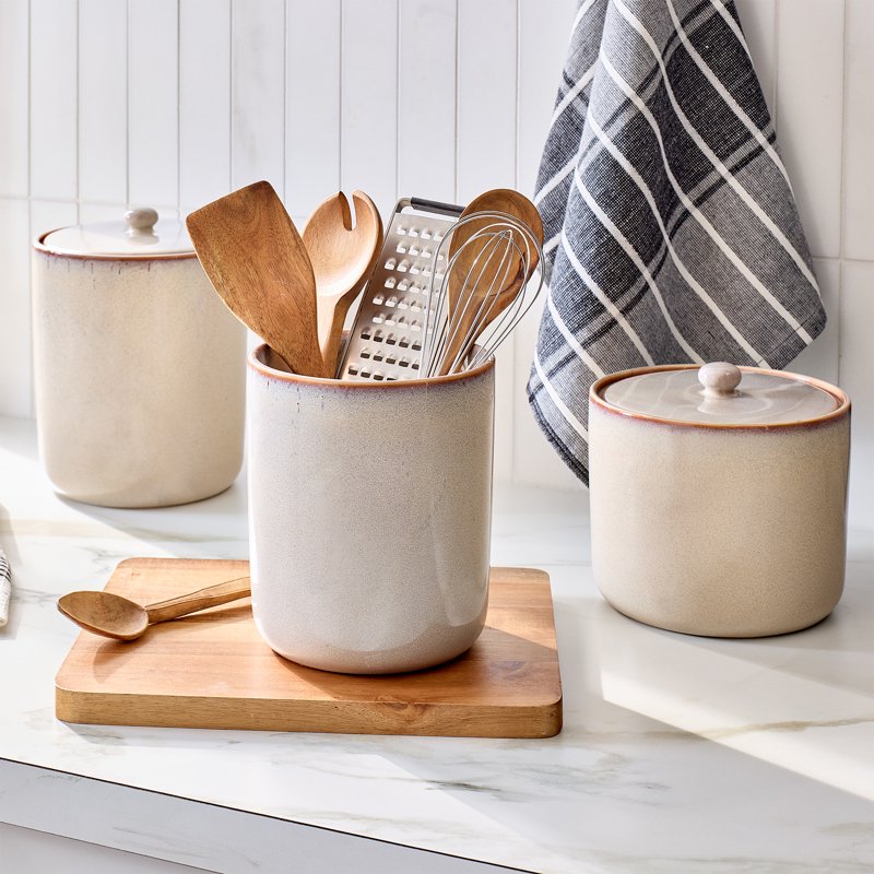 Large Ceramic Canister with Lid - Durable Stoneware Kitchen Storage