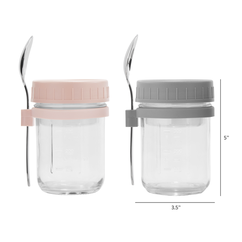Portable Overnight Oats Food Jar Set - 2 Glass Jars, 16 oz