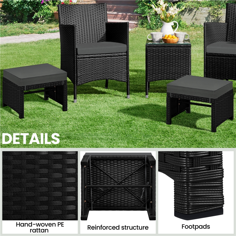 2-Pack Wicker Ottomans with Removable Cushion for Outdoor Use