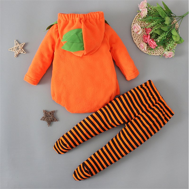 Baby Girl Halloween Outfit Set Z13-Orange3 12-18 Months Hooded Romper & Striped Pants