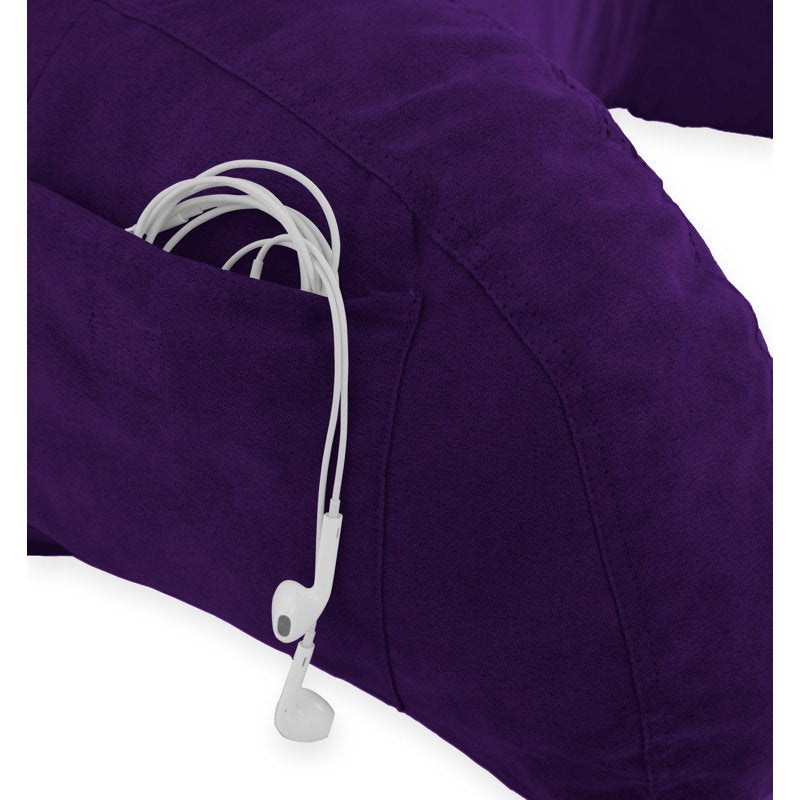 Deluxe Comfort Microsuede Backrest Pillow with Arms - 15 x 8 x 26 Inches, Purple