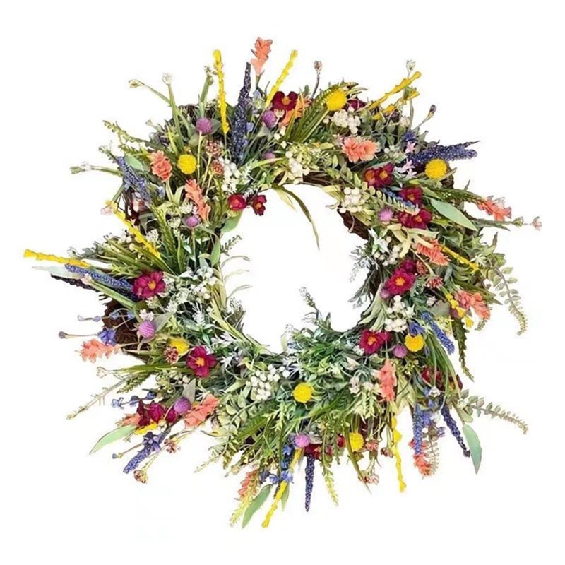 Texas Wildflower Wreath Spring and Summer Decorative Door Hanging - Rustic Home Decor