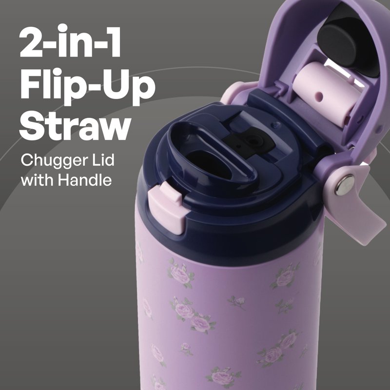 24oz Stainless Steel Water Bottle with 2-in-1 Lid - Purple Flowers