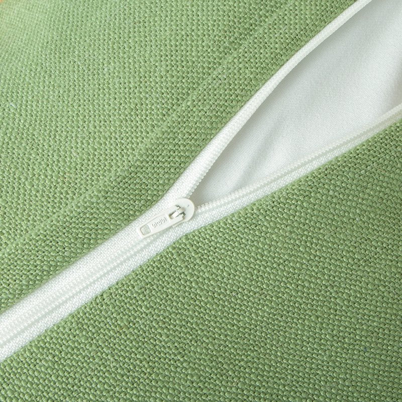 Green Linen Tassel Trimmed Farmhouse Throw Pillow 18x18 with Insert - 1 Pack