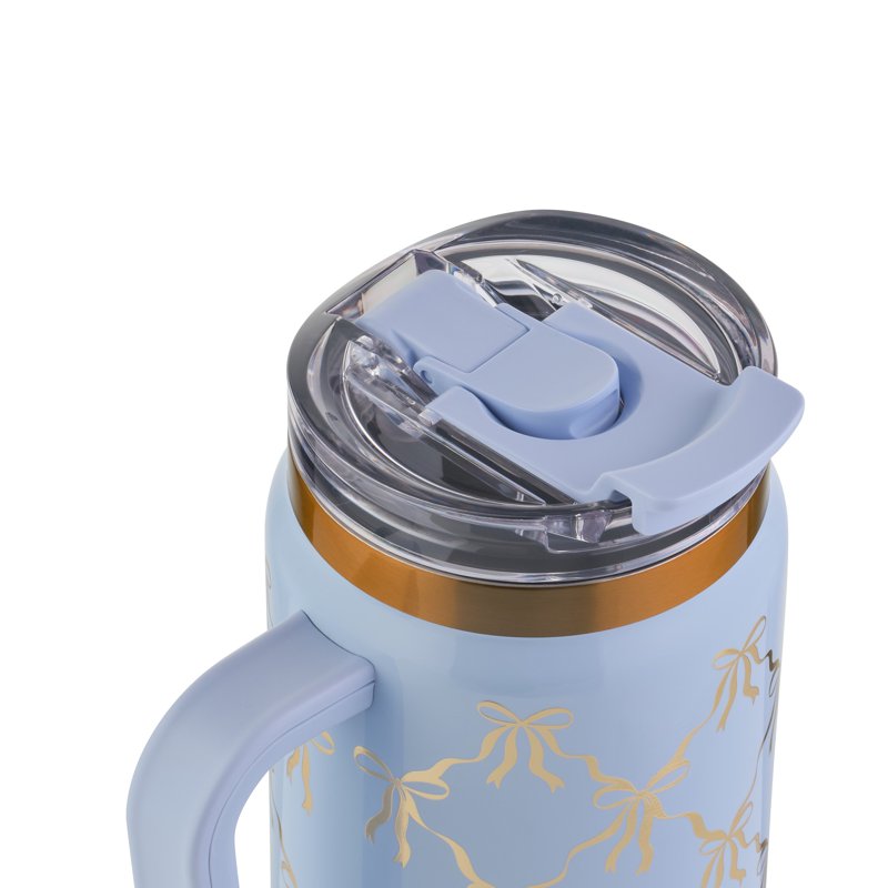 32 oz Stainless Steel Luna Tumbler with Handle & Dual Straw Lid - Blue Bow