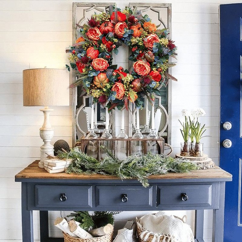 Halloween Wreaths for Front Door - Artificial Harvest Fall Decor, Indoor Outdoor, Variation H-9