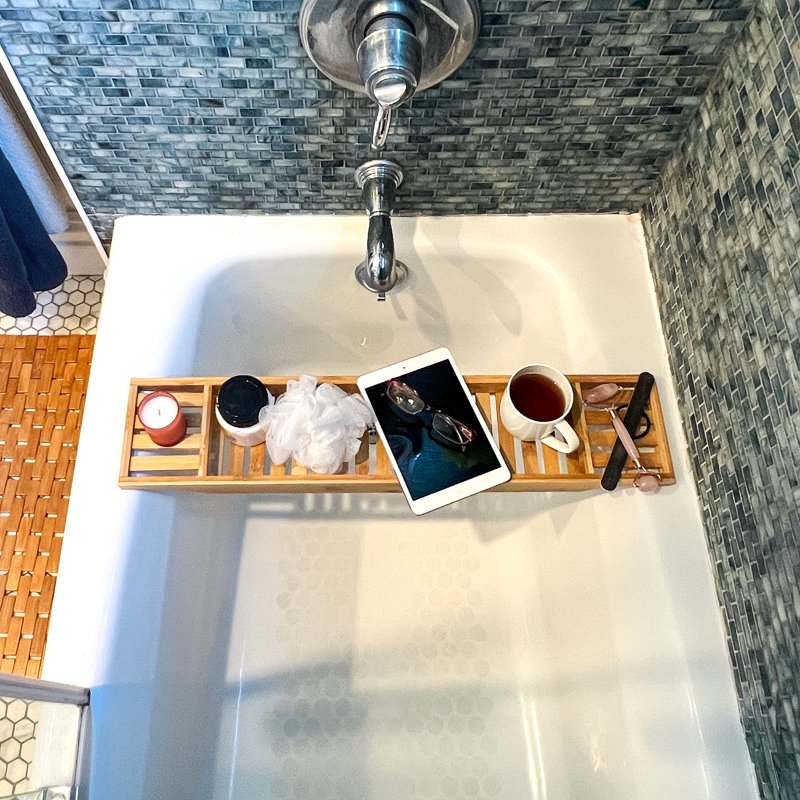 Bath Caddy Shower Organizer - Wooden Bathroom Accessory, Rayon Bamboo, Brown