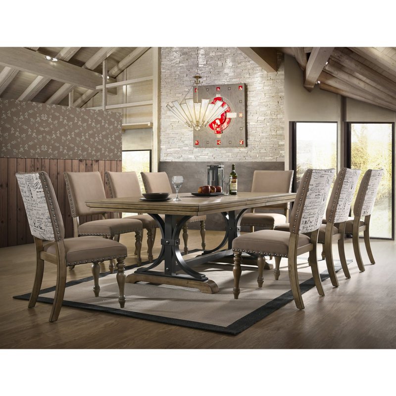 Birmingham 9-Piece Dining Set - Extendable Table with Side Chairs Only - Driftwood Finish